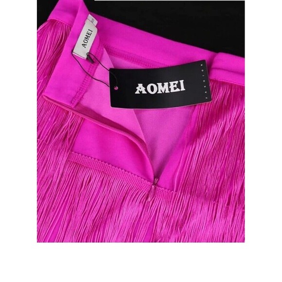 Aomei Women L Tiered Fringe High Waist Pencil Skirt Pink Cha-Cha Skirt New Zip - Picture 3 of 15